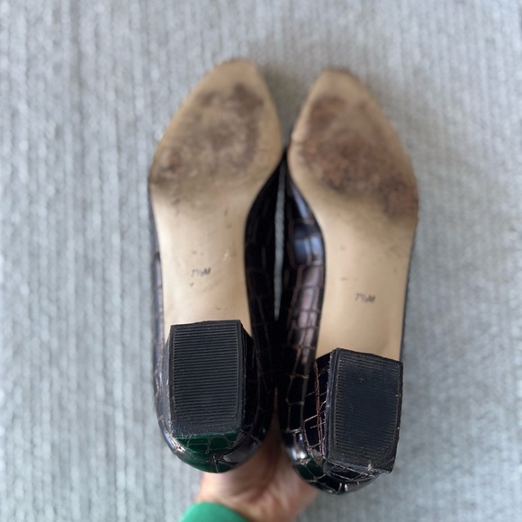 Vintage Nina Dark Brown Crocodile Patent Low Block Heel Ballet Flats Sz 7.5 - Picture 5 of 6